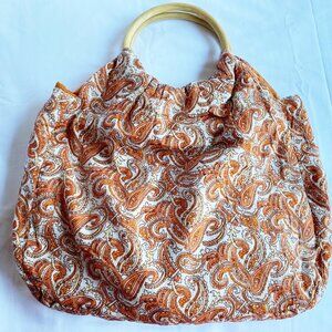 New Kashmere Wood-Handle Cotton Paisley Boho Bag with Huge Matching Shawl